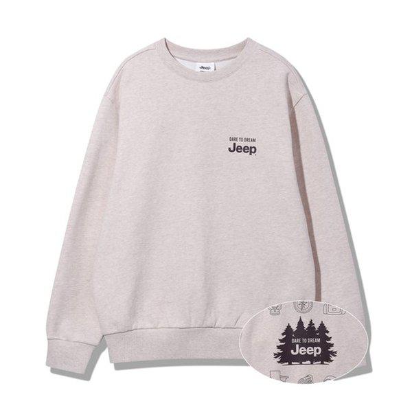 JQ3TSU891 メランジベージュ 男女共用 企画 背面プリント スウェットシャツ