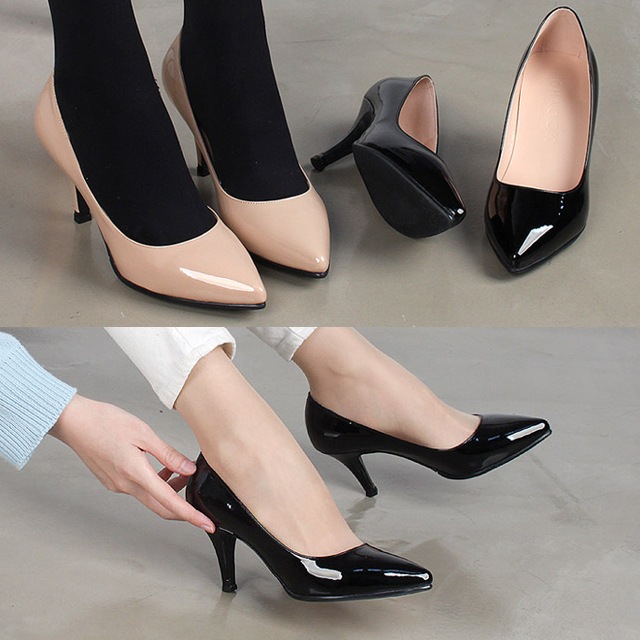 送料無料 ラテックス女性用靴エナメルパンプス7.5cmハイヒ-ル/足便利な靴