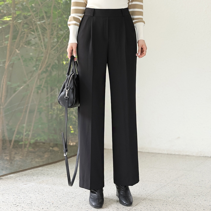 [韓国ファッション] レディース用 バックバンディング ピンタック セミワイド スラックス