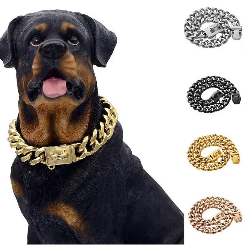 犬の首輪,高級ペットチェーン,安全ロック付き,13mm,高抵抗,ステンレス鋼,大
