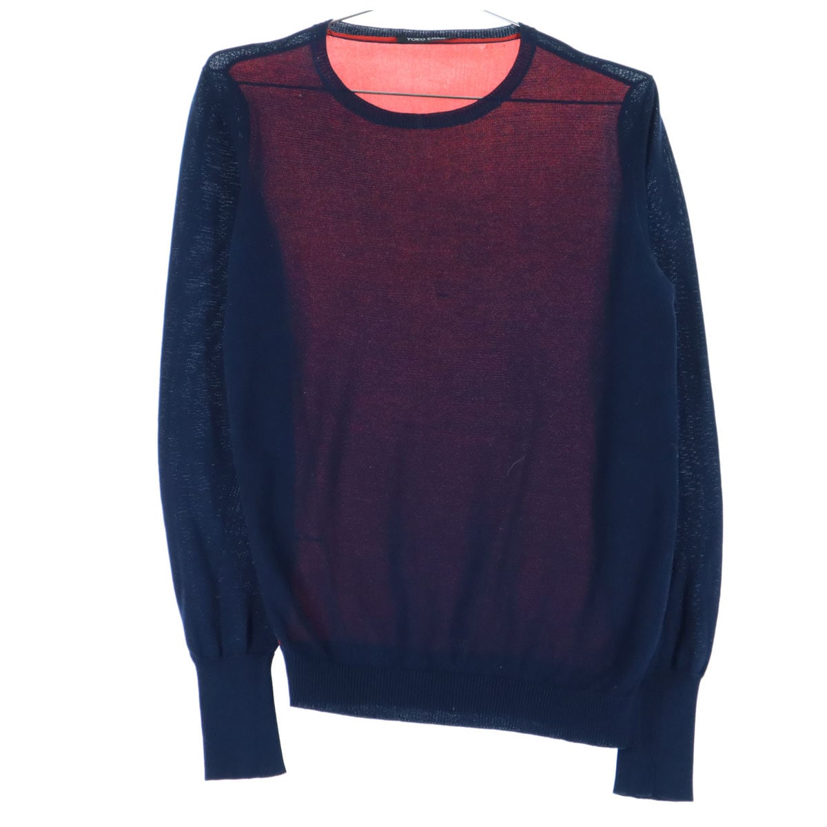 美品 YOKO CHAN ヨーコチャン バイカラー シルク切替 長袖 ニット 38 ネイビー×レッド レディース 古着