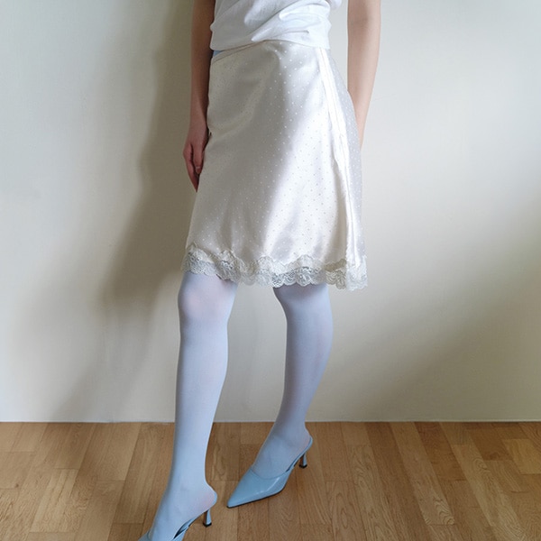 SATIN LACE MIDI SKIRT IVORY