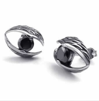 ルシファーステンレスピアス 1個販売 片耳 堕天使 ジルコニア 黒色 ブラック 羽根 翼 悪魔 キャッチ スタッド 20G 20ゲージ 男性 女性 プレゼント 装着簡単 sst-s-00873ピアス