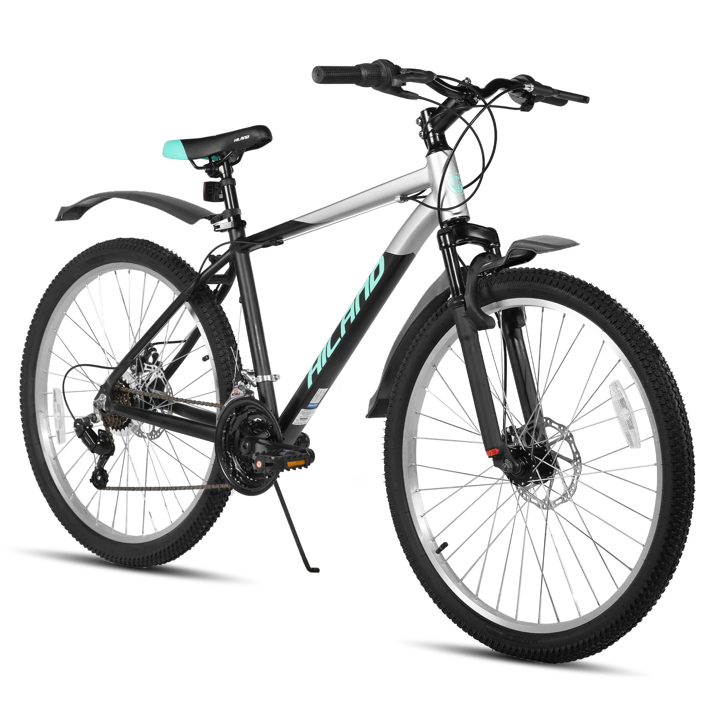 HH HILAND マウンテンバイク 26 27.5インチ シマノ製18段変速 アルミフレーム ディスクブレーキ フロントサスペンション 泥除け グリップシフト MTB自転車 段差 ハードテール ユニ