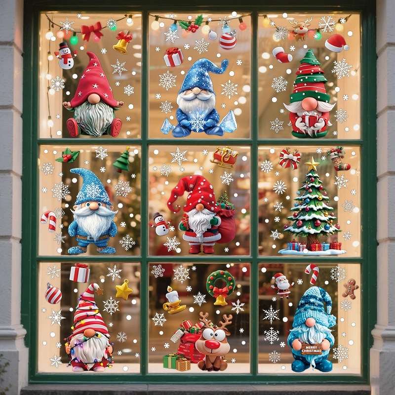 10個セット サンタクロースのシールを貼ったショーウインドードアの配置サンタクロースのシール祭りのシーンの配置雪花のシール