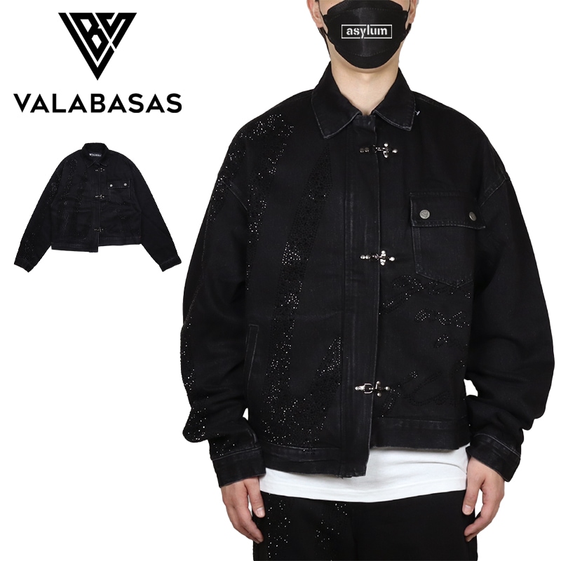 バラバサス デニムジャケット VALABASAS アウター セットアップ対応 メンズ レディース ブランド 大きいサイズ ラインストーン 黒