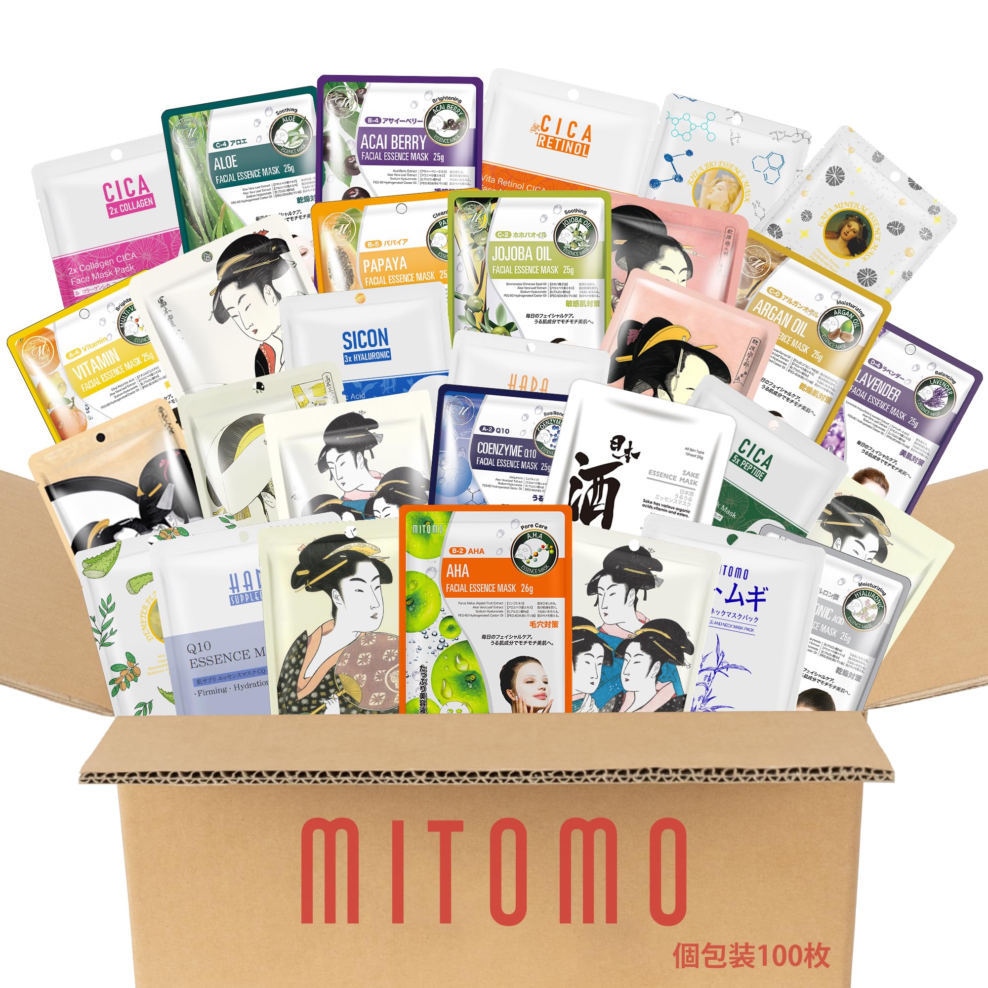 MITOMO パック 個別包装 福袋100枚 フェイスパック 日本製 パック 大容量 高保湿 集中保湿福袋 美容マスクパック お肌に潤いを与える 保湿マスクパック 全商品よりランダムに構成しており[L