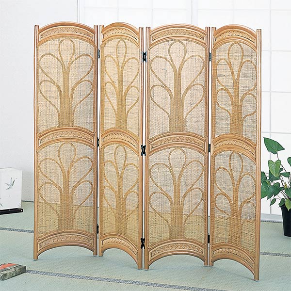 ラタンスクリーン 4連 間仕切り 籐家具 高さ150cm