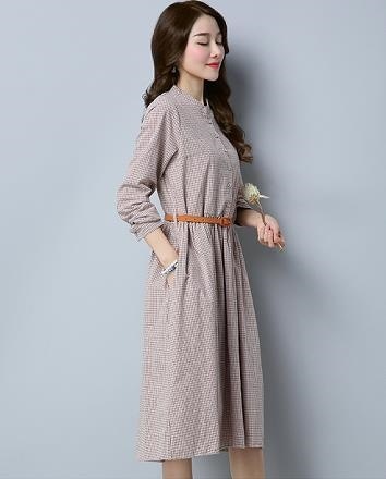 1002.カジュアルチェック柄ワンピース（ベージュ）