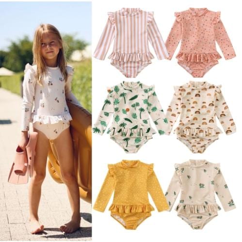 水着 キッズ 女の子 子供 2点セット 水着子供 ベビー ジュニア ベビー水着 90 100 110 120 130 子ども 水着女 水泳帽 スイムキャップ UVカット 長袖 ワンピ 5,661円