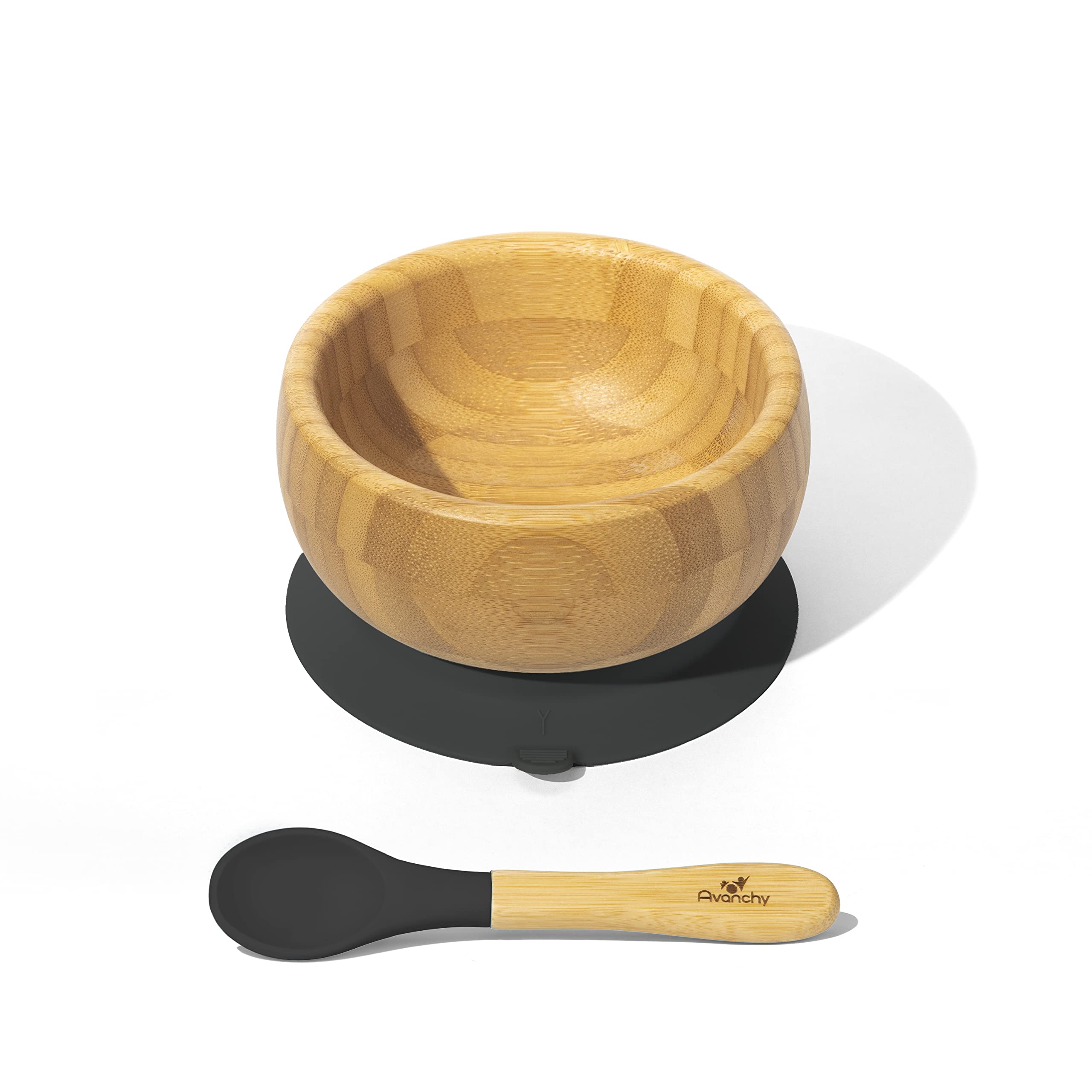Smart Start Avanchy アヴァンシー ひっくり返らない 竹食器 ボウル 吸盤・スプーン付き ブラック 2個アソート