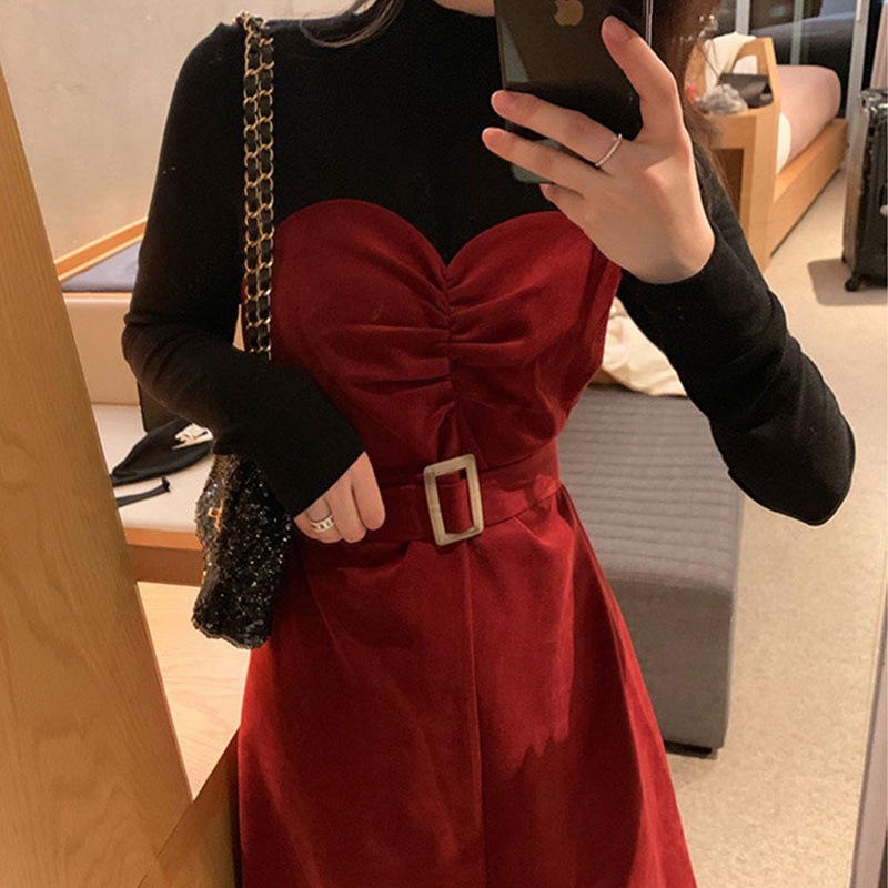 秋冬の女性のための女神スタイルのスプライシングフェイクツーピースドレスプラスサイズファットガールハイエンドの見事な小さなドレス