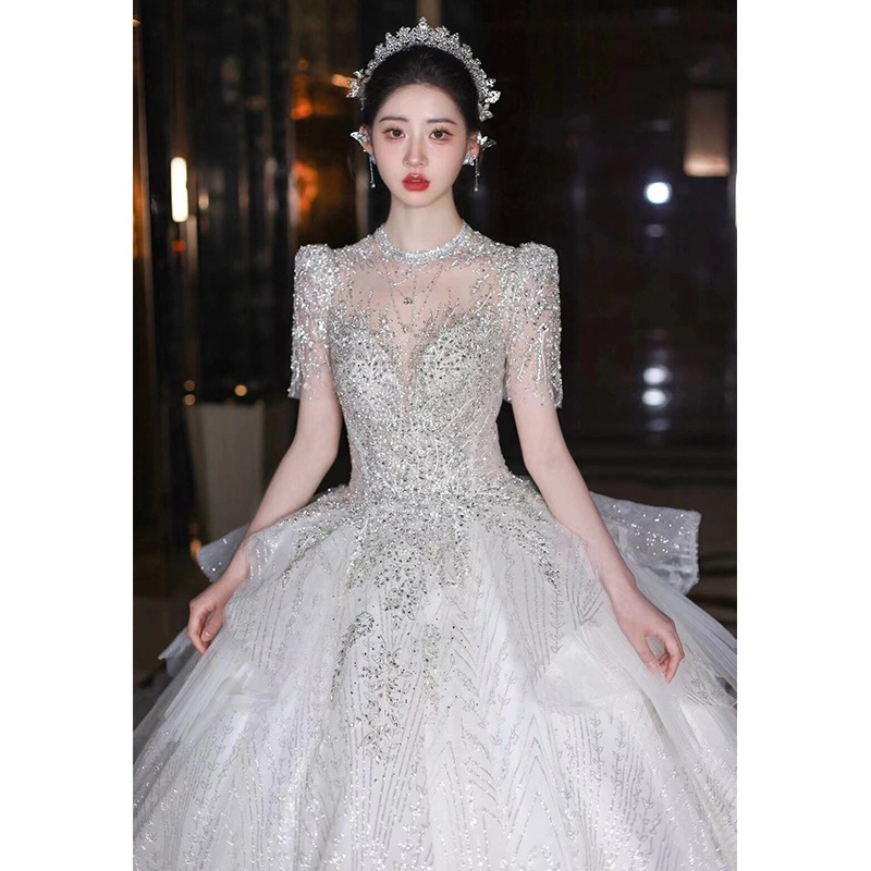 レトロプリンセスウェディングドレス2025 小さな花嫁主糸冬のお出かけ糸