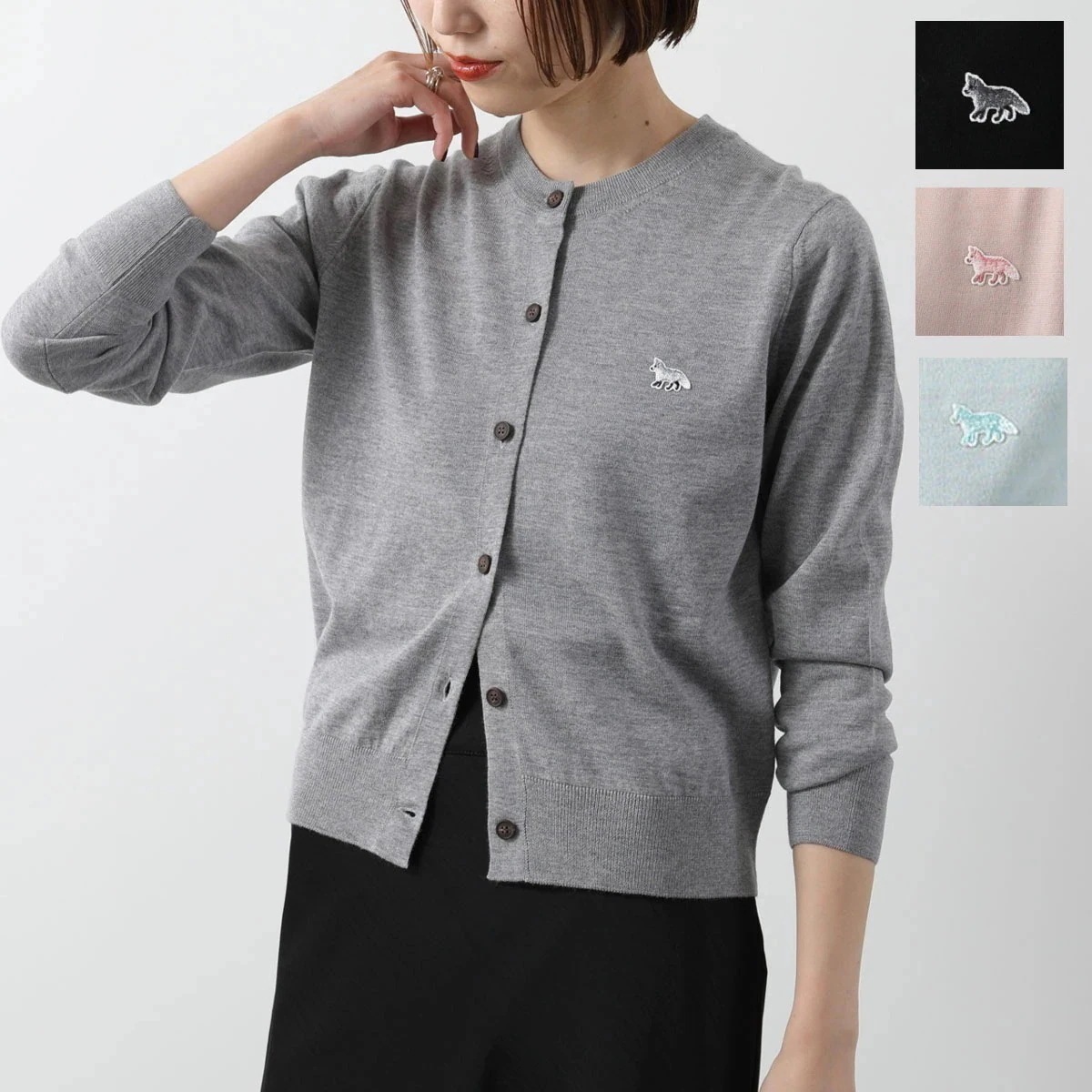 MAISON KITSUNE メゾンキツネ カーディガン MW00507KT1036 レディース ウール クルーネック ベイビーフォックス パッチ カラー4色