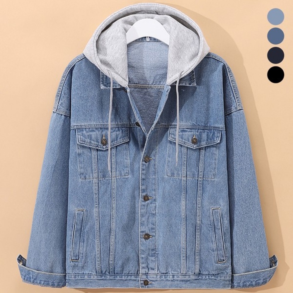 (Juance) レイヤードオーバーフィットジーンズデニムジャケット取り外し可能なフード付き CIJP1213