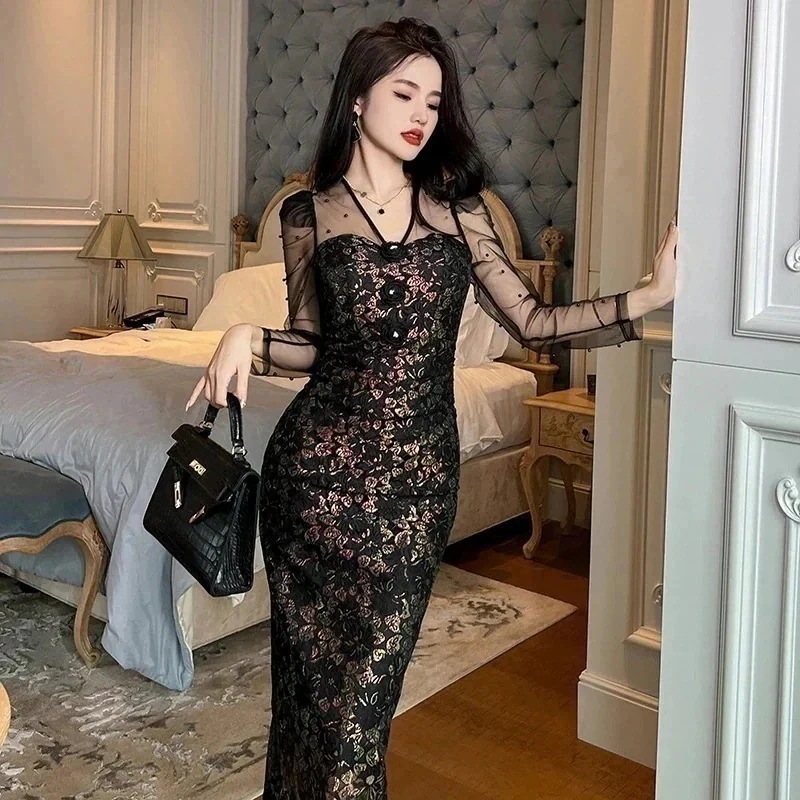 のドレス ワンピース ドレス 春 スクエア襟 フリル袖 ロング マーメイド キャバ 大人 ウェディング 成人式 演奏会 発表会 卒業式 結婚式 ドレス パーティードレス お呼ばれ 披露宴