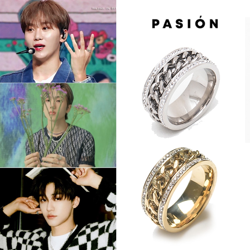 NCT着サイドキュービック メタリック ローリングチェーン 指輪 5,495円