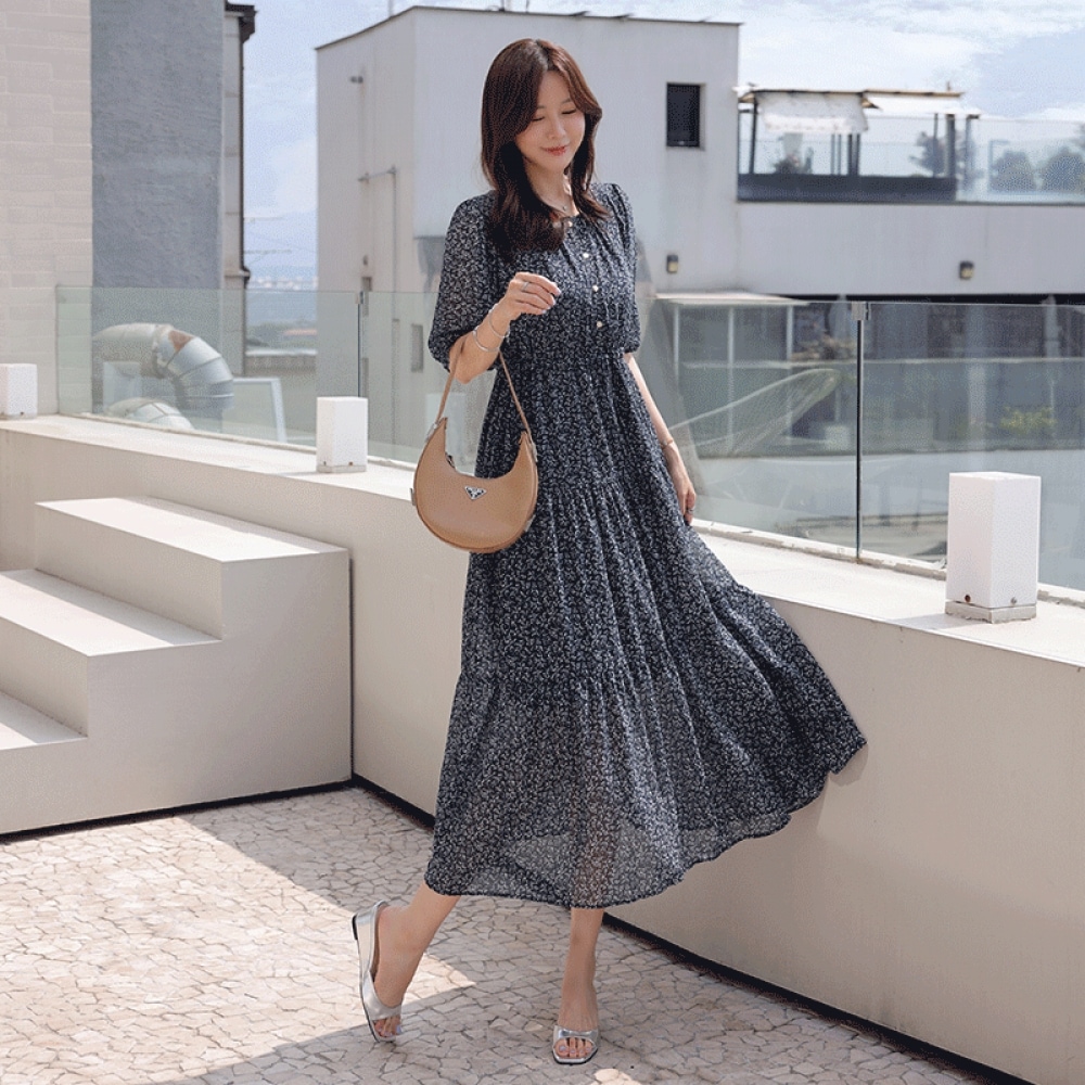 クリック＆ファニー フラワーシフォンワンピース バルブストリング