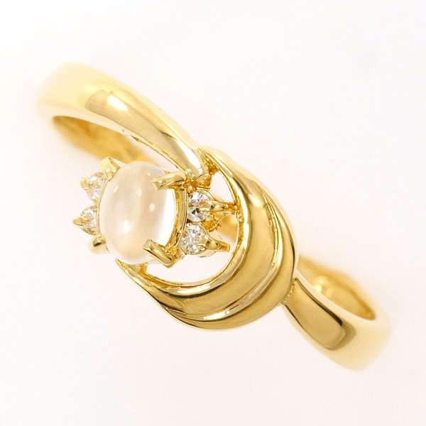 K18 18金 YG リング 9号 ムーンストーン ダイヤ 0.03 約1.8g 中古