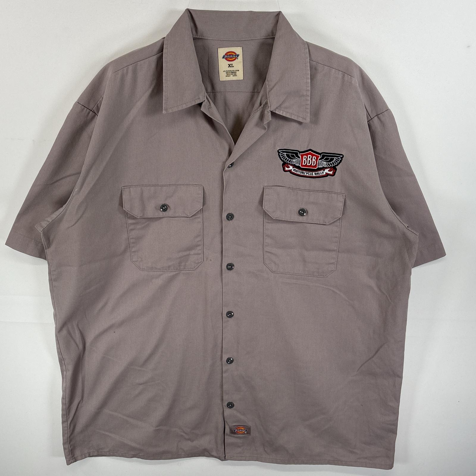 古着 半袖シャツ フラップポケ ワークシャツ バックプリント XL パープル系 メンズ