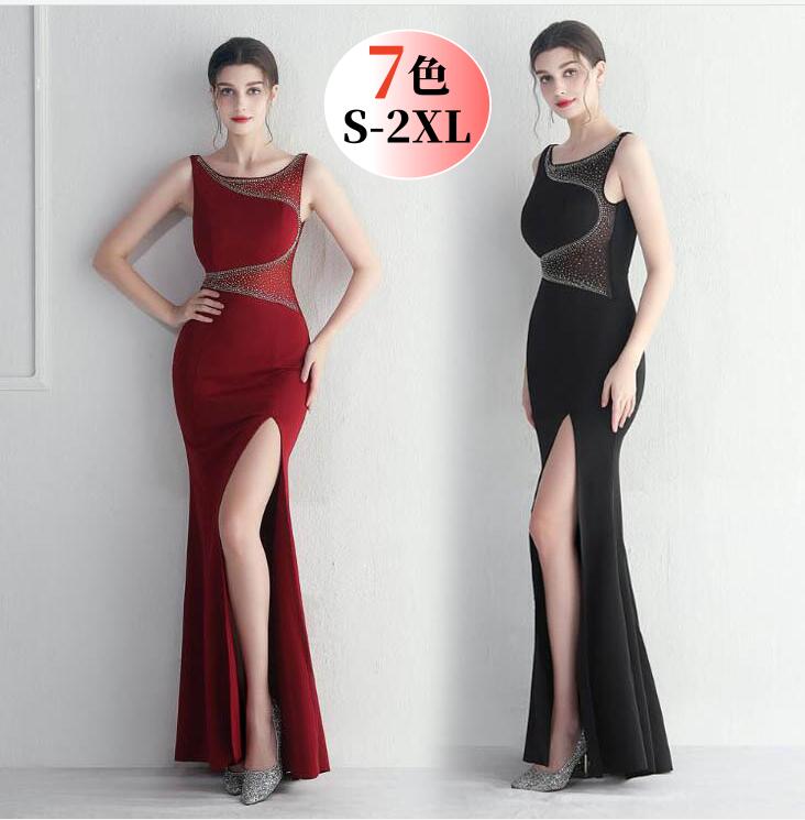 【新色入荷】演奏会 ドレス ノースリーブ ワンピース ドレス 披露宴 二次会 キャバドレス ロングドレス タイトワンピース スリット入り 無地 イブニングドレス お花嫁 パーティードレス ウェディング 5,796円