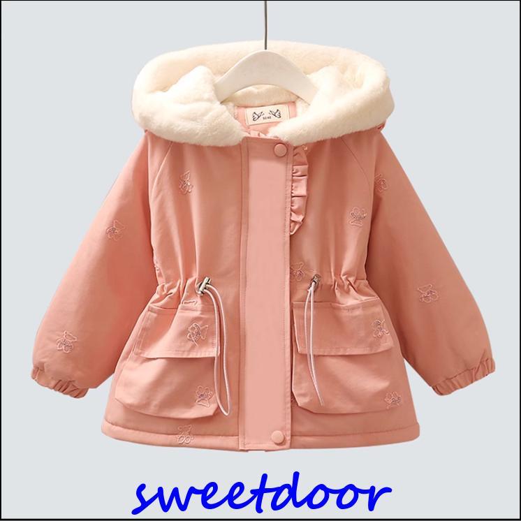秋冬新作 冬新作 ムートンコート 女児 冬コート 羽根付き 裏起毛 フード付き コート 子供 モッズコート 女の子 アウター 冬 裏ボアコート キッズ