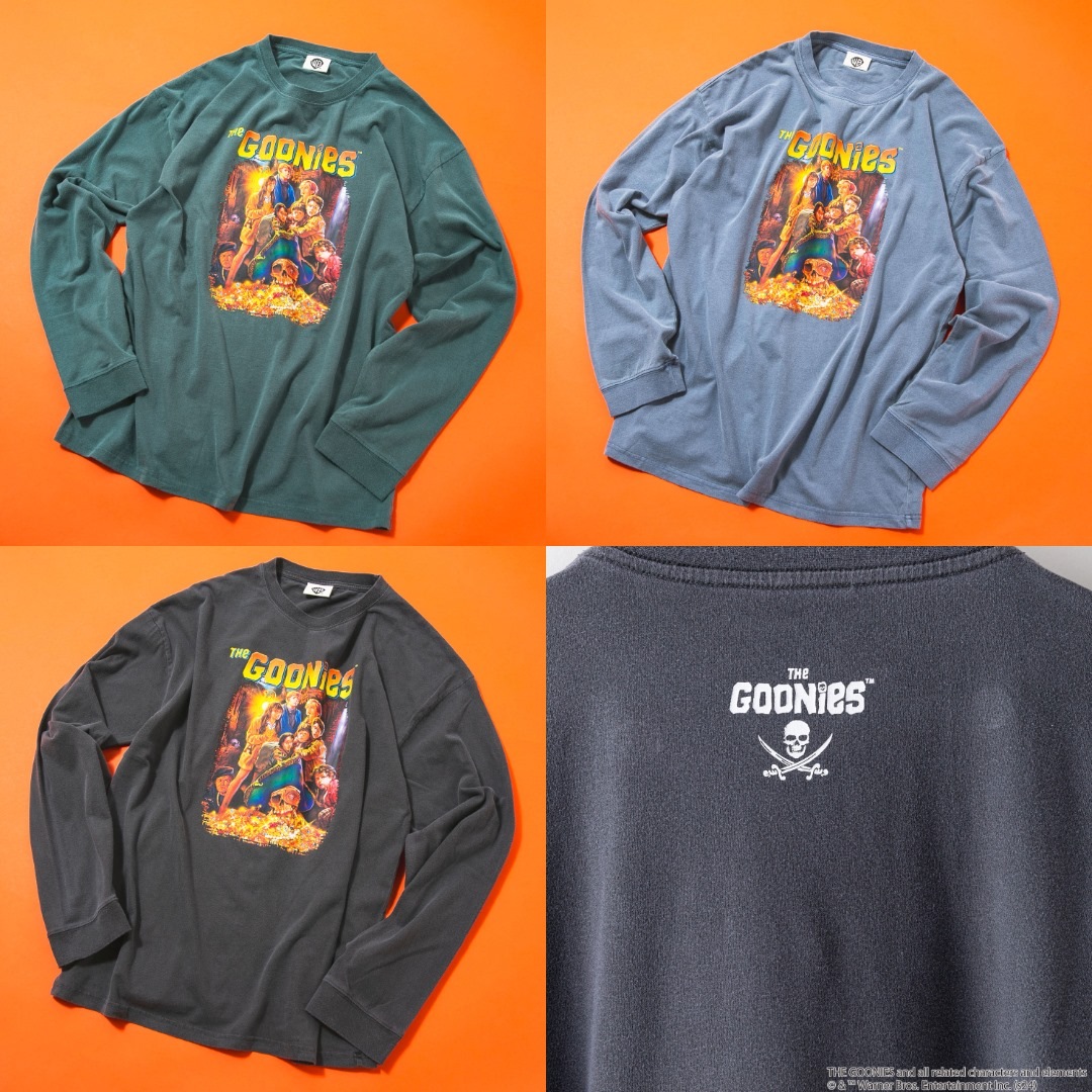 【The Goonies/グーニーズ】 パウダーブリーチ加工 ビッグ シルエット ロンT ドロップショルダー オーバーサイズ ヴィンテージ加工