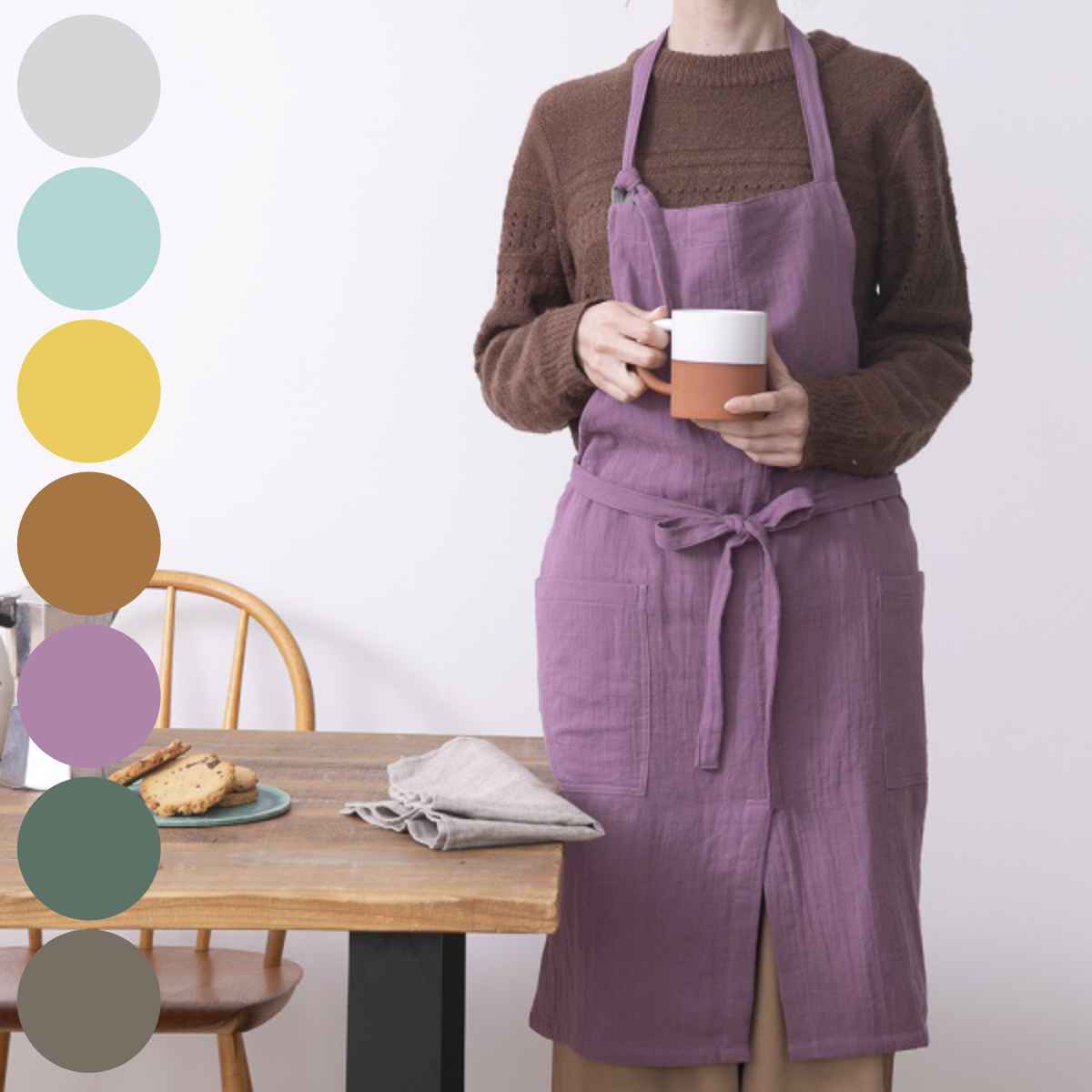 エプロン やさしいガーゼのエプロン COCOWALK 綿100％ ポケット付き 2way ココウォーク キッチンエプロン 台所エプロン ガーゼエプロン コットンエプロン 大人用