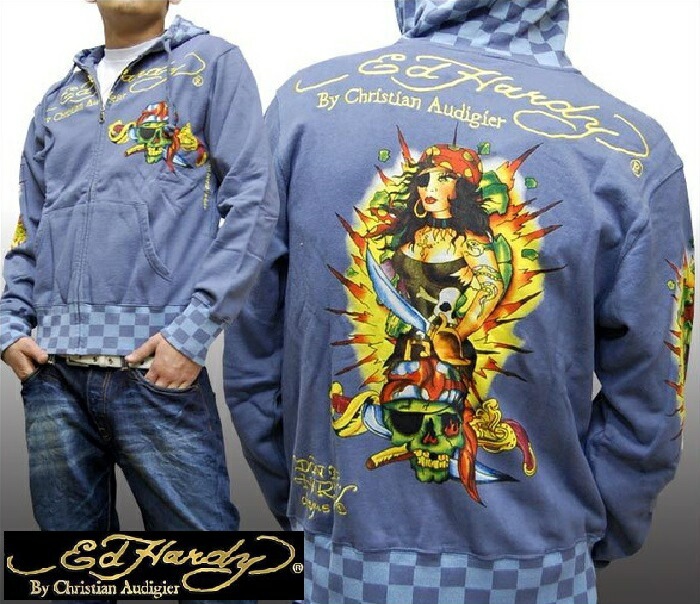 セール エドハーディー パーカー メンズ Ed Hardy パイレーツスカル ブルー ジップアップ エドハーディー 正規品 インポート LAセレブ 愛用 サファリ ファッション 雑誌 掲載 ブラ 20,213円
