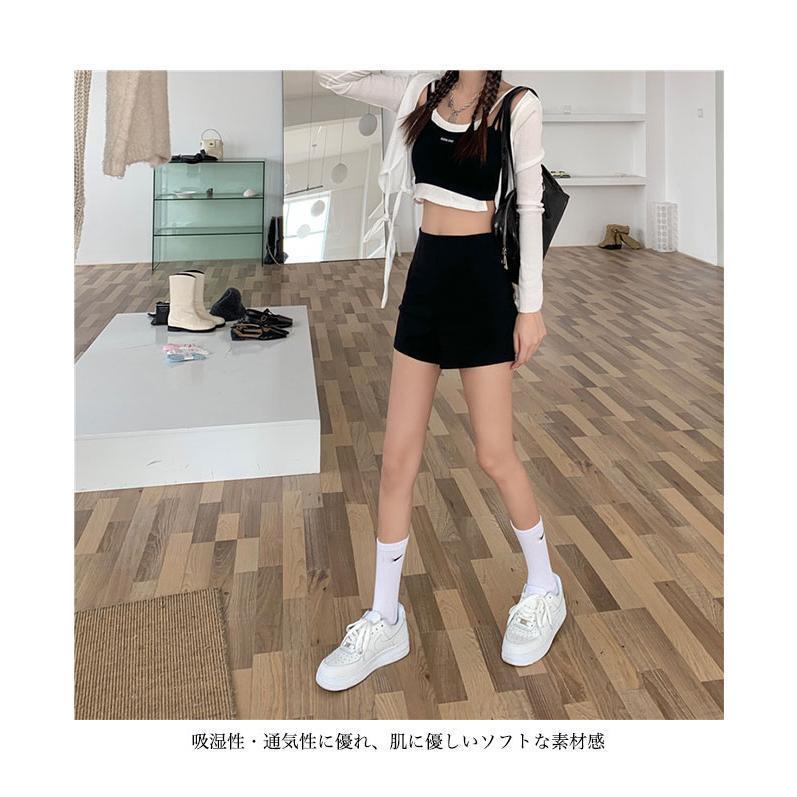 ショートパンツ レディース ペチパンツ 夏 短パン ストレッチ 伸縮 ズボン ハイウエスト パンツ ショーパン 無地 ブラック サマーパンツ