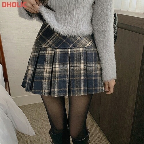 パンツ裏地チェックハーフプリーツミニスカート