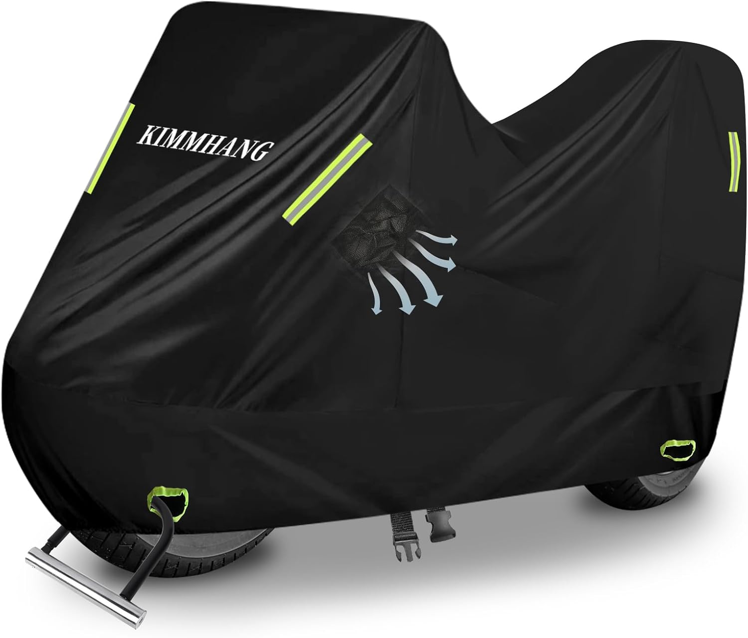 バイクカバー 420D超厚手 両側通気口付き 破れにくく耐熱防水 紫外線防止 防風防埃防雨防雪 反射テープ 盗難防止ロック穴付き 収納バッグ付き サイズ220*95*110 XL