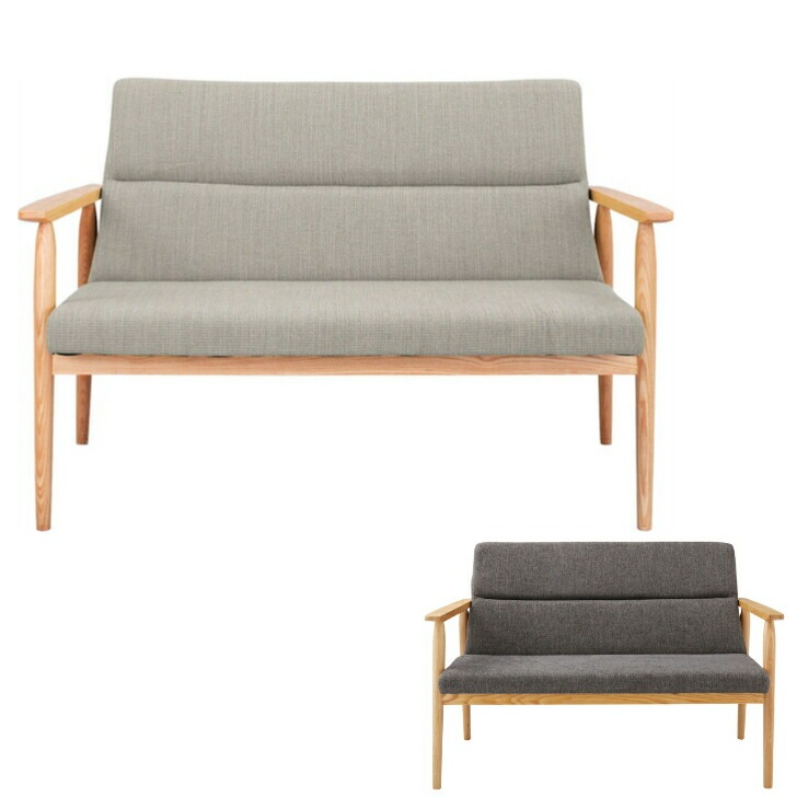 リズソファ ベンチ 天然木 アッシュ コットン アーム付き RTO-882 ベージュ チャコールグレー 2人掛け ゆったり