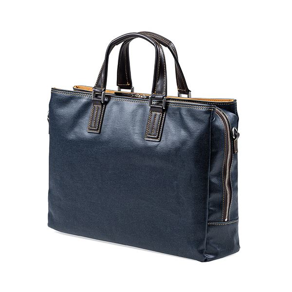 サンワダイレクト 日本製ビジネスバッグ(岡山デニム使用2WAYダブル収納三方ファスナーネイビー) 200-BAG146NV 1個