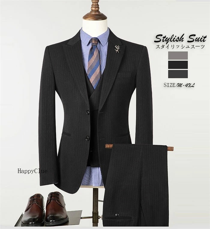 3ピーススーツ メンズ 礼服 紳士服 高級感 タキシード 黒 メンズ スーツ おしゃれスーツ 結婚式 パンツスーツ メンズスーツ 前撮り 撮影 男性 フォーマルスーツ スリムスーツ ストライプ お呼ば