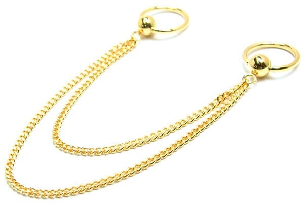 ゴールドダブルチェーン ボディピアス 14G 金色 両方 キャプティブビーズリング CBR 14ゲージ 軟骨 ヘリックス コンク 繋ぐ プレゼント 長さの変更可能 金メッキ gbcx2xxxxxxxx 7,376円