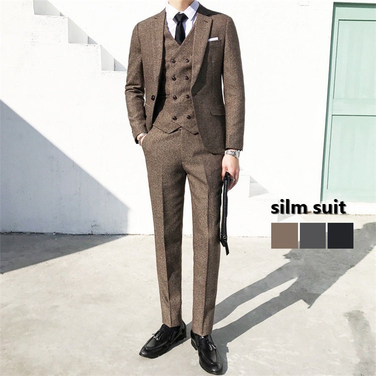 スリーピース メンズスーツ 3ピーススーツ タキシード 細身 紳士服 フォーマル 結婚式 二次会 オフィス ビジネススーツ セレモニー カジュアル おしゃれ 通勤就活面接 お呼ばれ パーティー 大きい