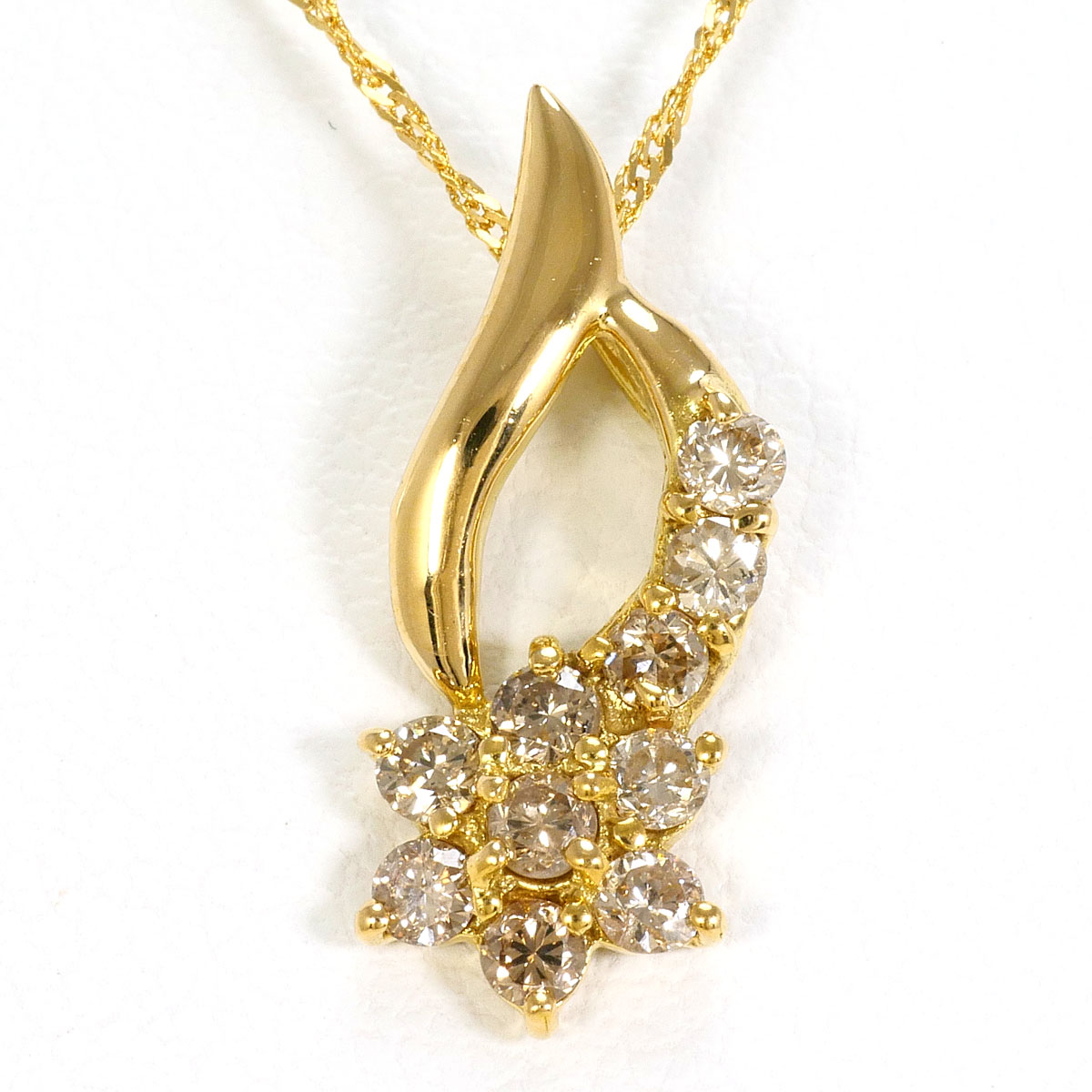 K18 18金 YG イエローゴールド ネックレス ブラウンダイヤモンド ダイヤモンド 0.3ct 総重量約1.6g 約43cm 中古