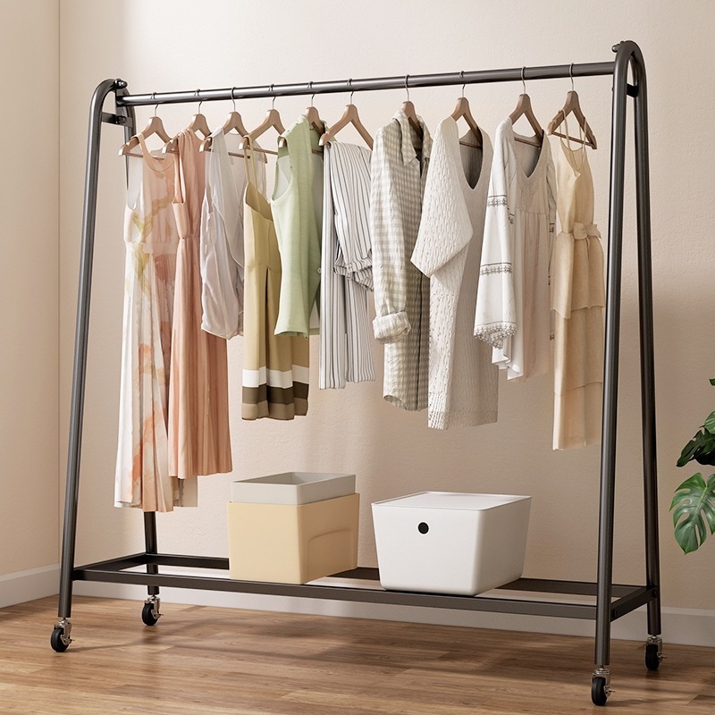寝室や家庭用の床置き物干しラック モバイルシングルポール屋内シンプル収納バルコニー物干しラック