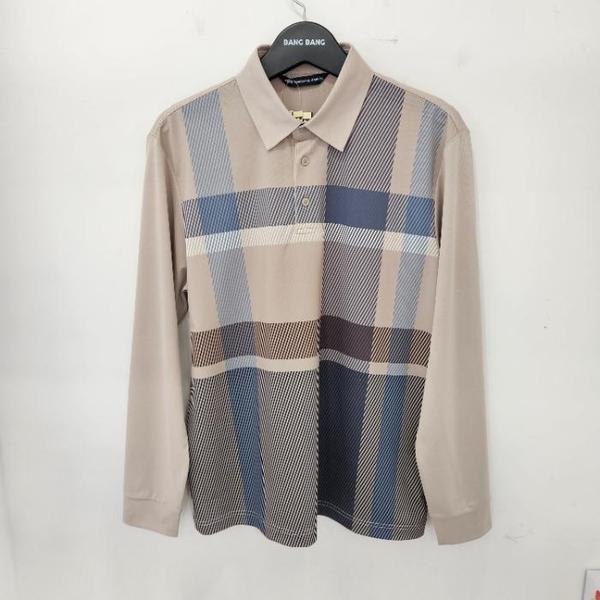 BANG BANG HC19 メンズ 春 涼しい クール スパン チェック柄 長袖 カラー Tシャツ (S45269232)