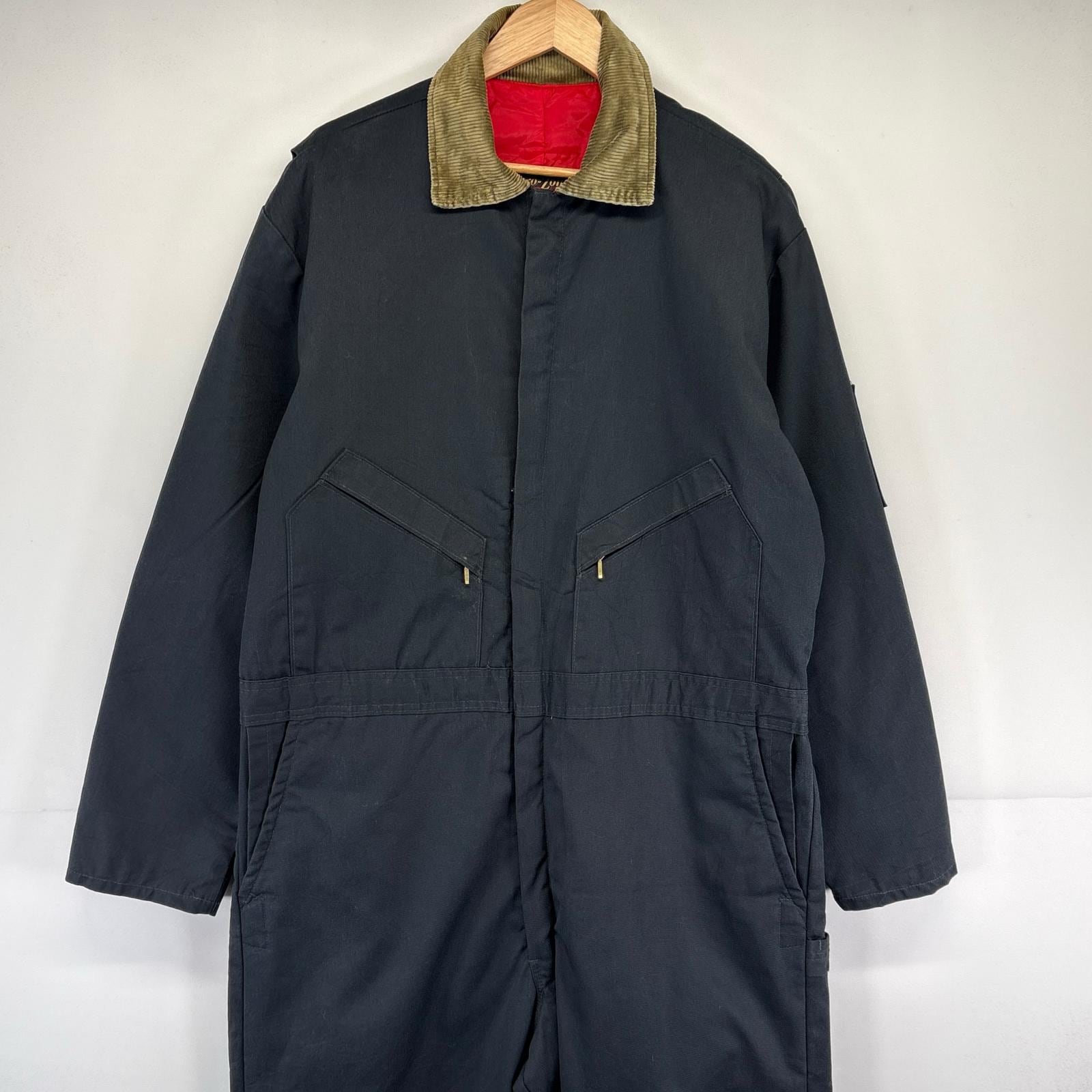 古着 ウォールズ walls 長袖つなぎ オールインワン ワーク 作業着 ワンポイントロゴ 中綿 襟コーデュロイ ブラック メンズ 4,818円