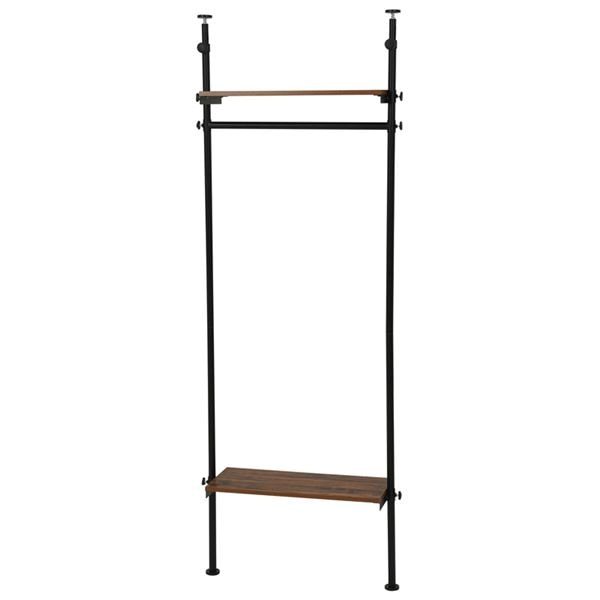 突っ張り ハンガーラック/ハンガーポール ブラウン 幅70奥行24高さ187264cm スチール 高さ調節 棚板2枚 組立式