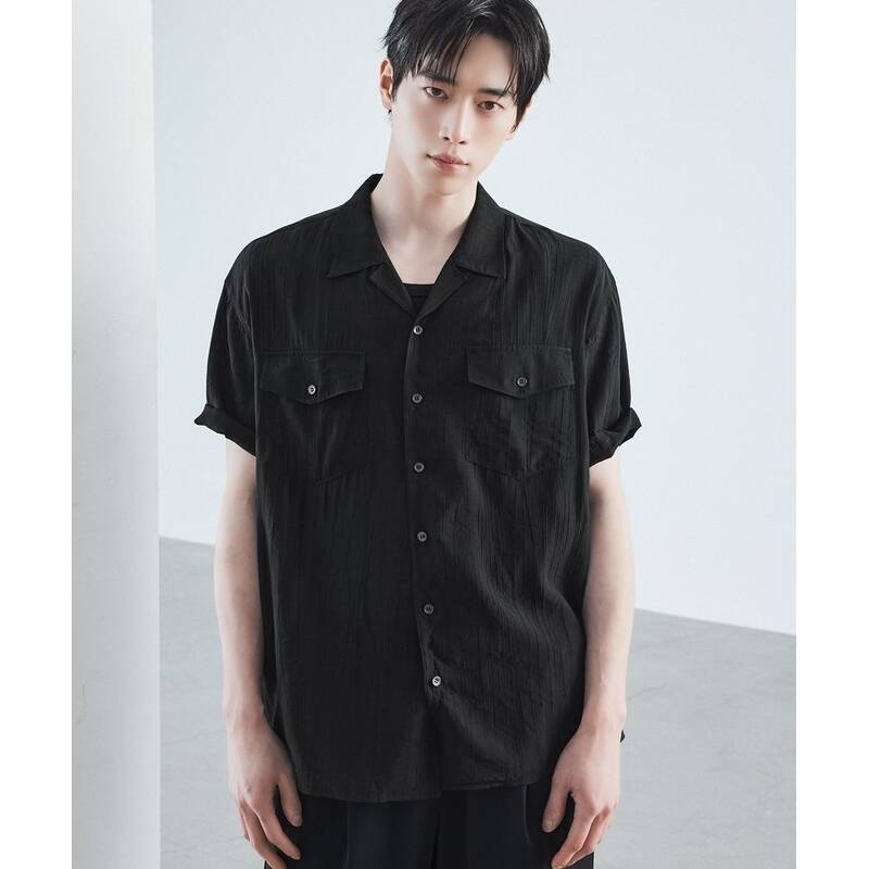 DRAW FIT [ソ・ガンジュン PICK] シアテクスチャー オープンカラー ハーフシャツ [BLACK] DFSH6203BK 372942