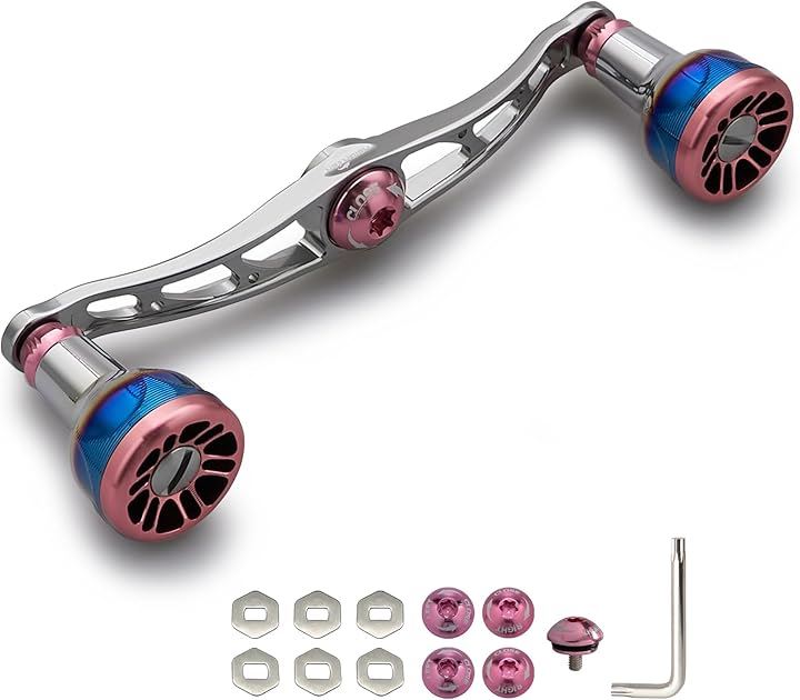 V2.0 105/115mm ベイト リール ハンドル 航空アルミ製 シマノ ダイワ アブガルシア 通用 Engn series(ガンメタル＆桜ピンク, V2.0 - 115mm)