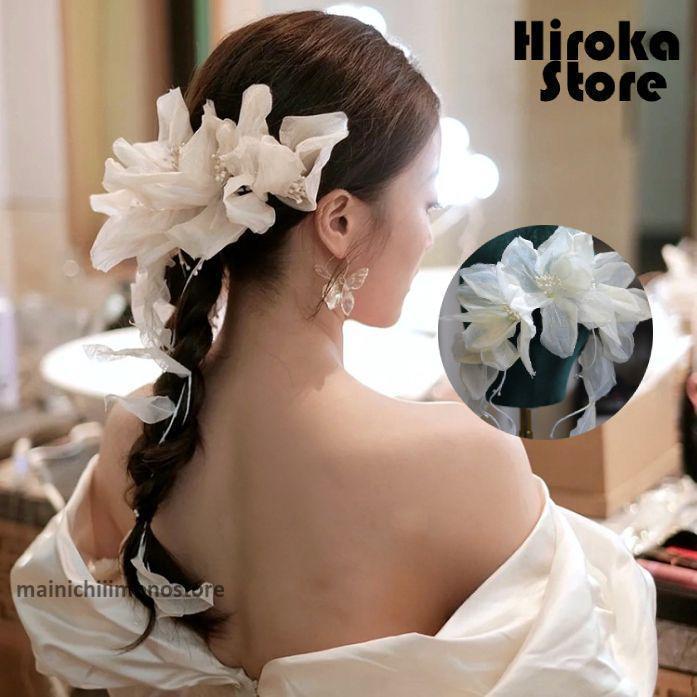 ウェディングヘッドドレス 手作り 花嫁 髪飾り ヘッドドレス 結婚式 フラワー ヘアアクセサリー 花 髪飾り 成人式 二次会 教会挙式 プライダル小物
