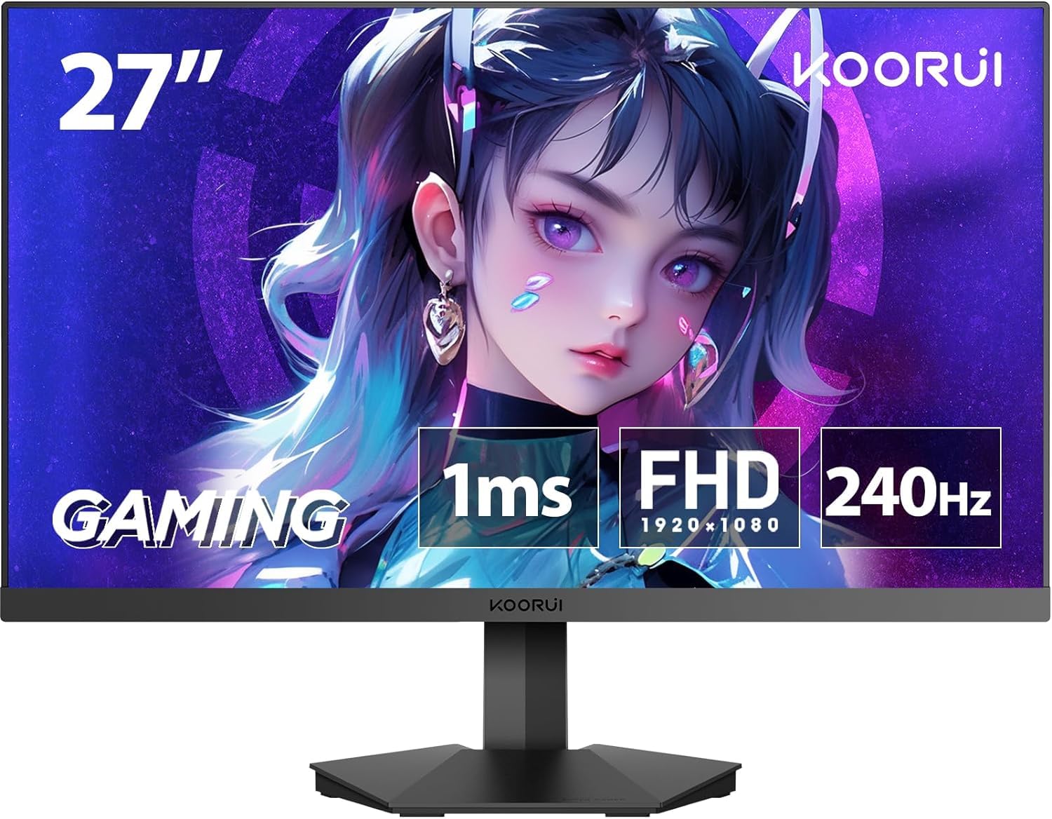 KOORUI ゲーミングモニター 27インチ フルHD 240Hz 液晶ディスプレイ AdaptiveSync対応/HDMI×2/DisplayPort/VESA対応/傾き調整/オーディオ端子 GN0