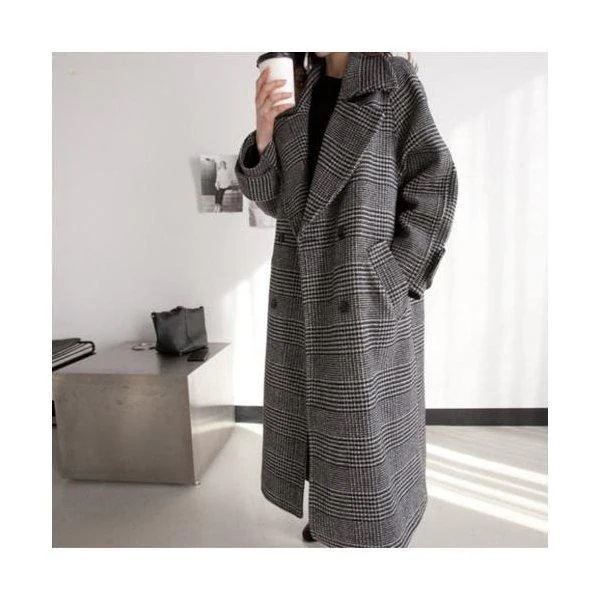 グレンチェック レディース チェスターコート ロングコート ロング丈 コート アウター チェック柄 千鳥格子 長袖 ダブルボタン ポケット付き 厚手 普段着 5,155円