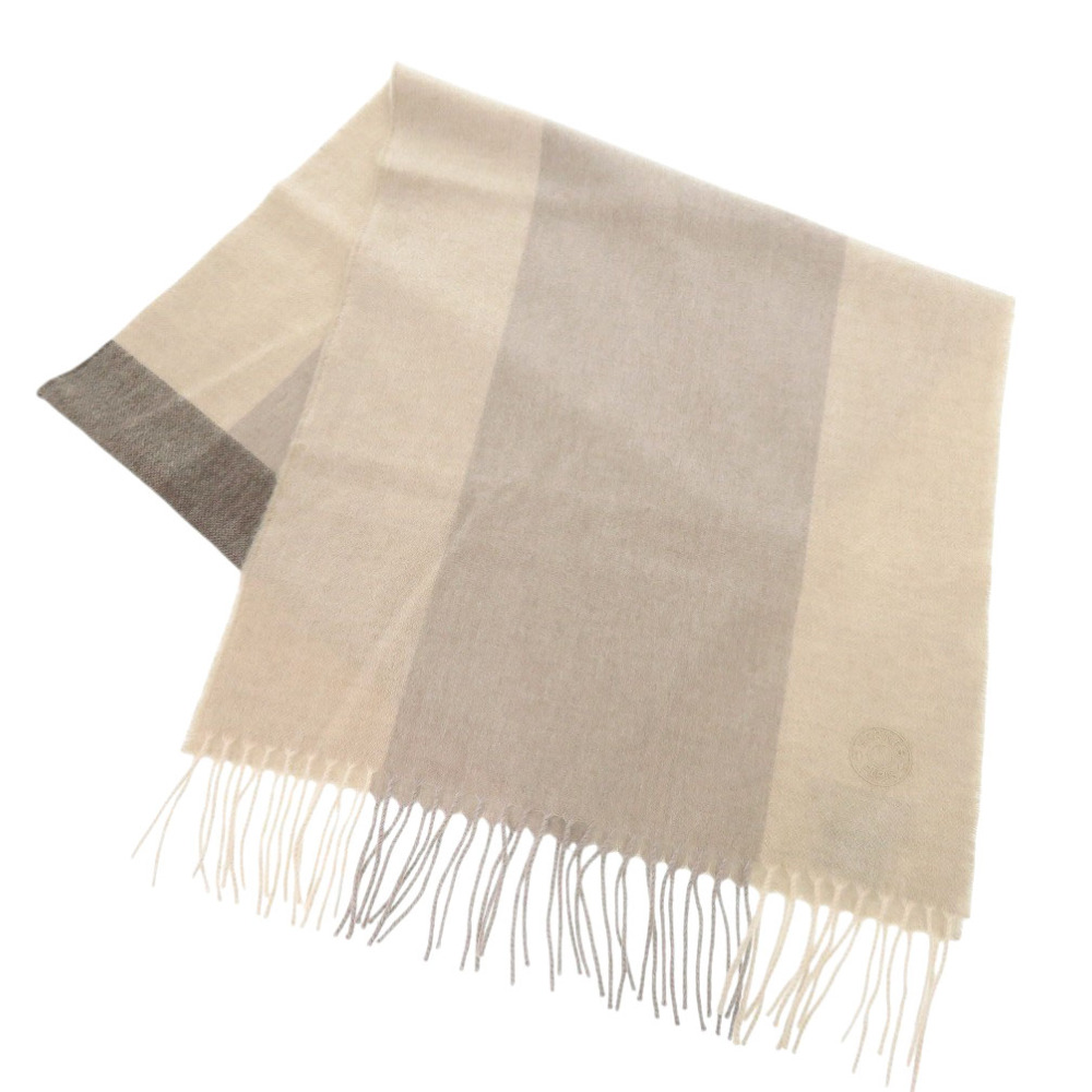 新品同様 ボーダー マフラー カシミヤ ベージュ 0565【中古】 レディース