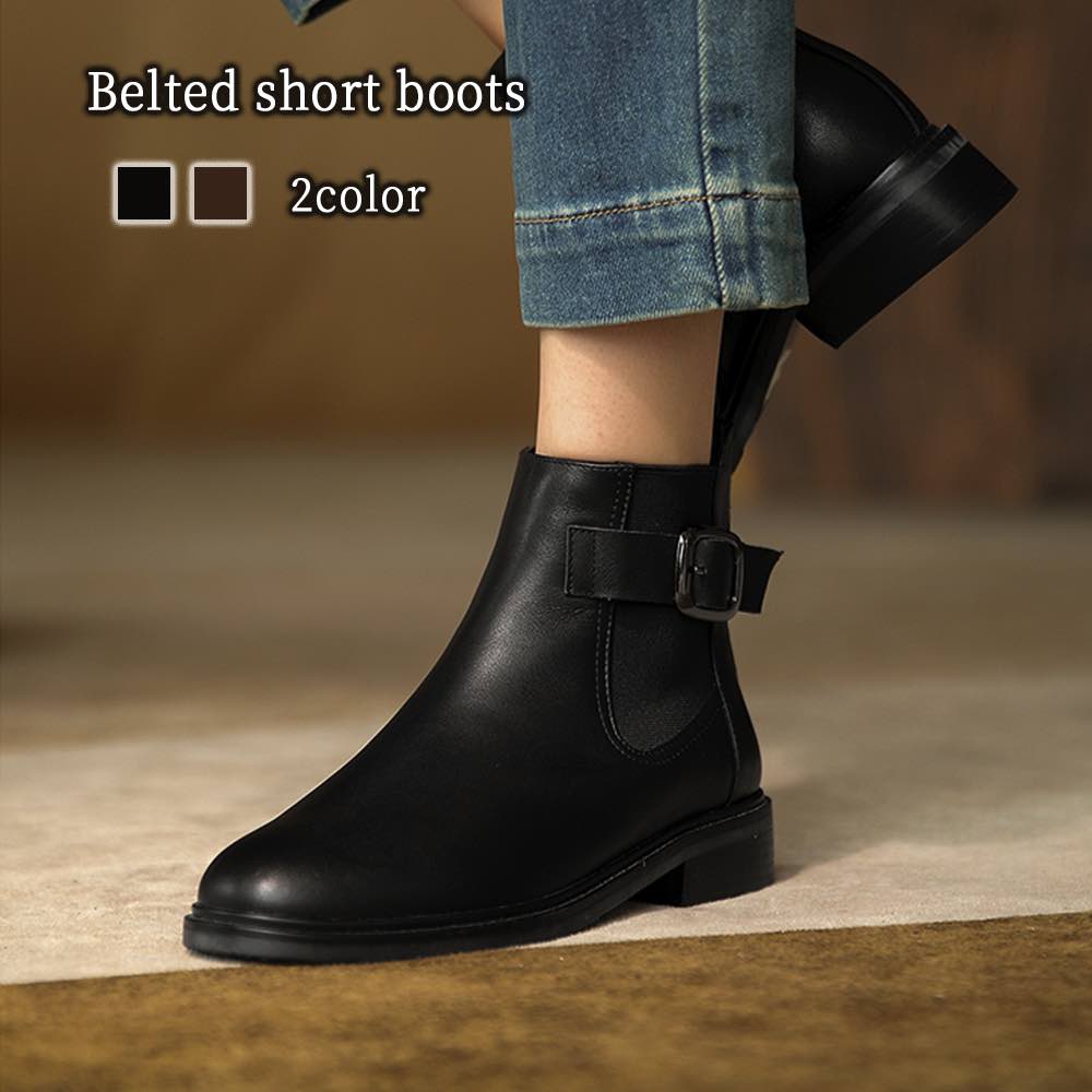 ブーツ レディース ベルト付きショートブーツ 4E スニーカー ローヒール ロング 防水 きれいめ 撥水 レザー 秋 雨 歩きやすい 靴 本革 軽量 フロント ショート レースアップ 春 兼用 軽い