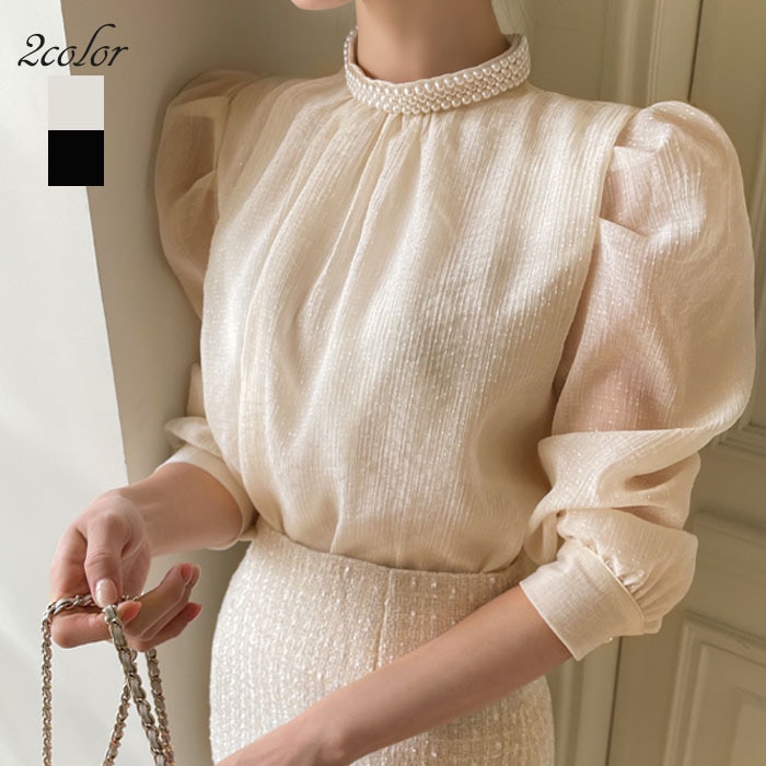 ブラウス レディース 長袖 結婚式 パーティー パフスリーブ 春